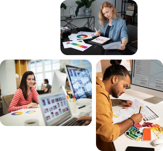 A collage of desk workers.