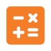 An orange calculator icon on a black background.
