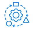 A blue graphic design assistant icon with gears.