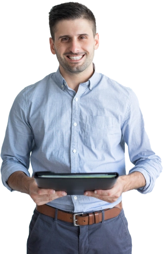 A man holding a tablet computer.