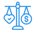 A blue scale with a heart and dollar symbol on it created by a Graphic Design Assistant.
