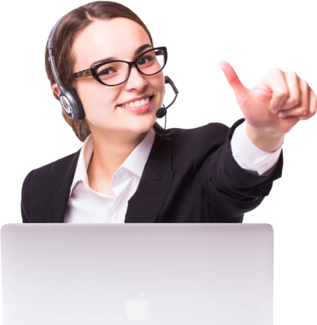 Woman, headset, laptop