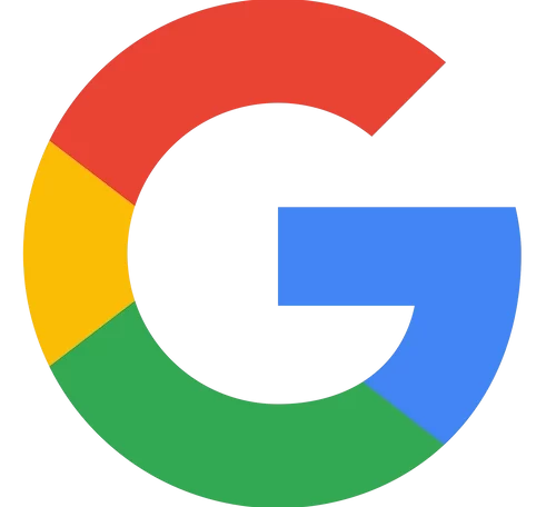 The about us section showcases the iconic Google logo against a sleek black background.