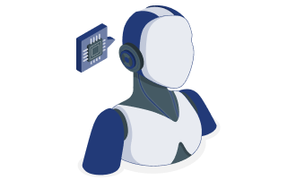 An isometric image of a Virtual Assistant wearing a headset.